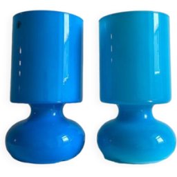 Paire lampes IKEA Lykta en opaline turquoise bleu 13x13x25