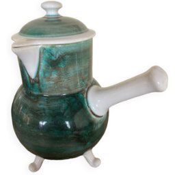 ART Chocolatière tripode Faïence de Gien Vintage 60 s vert 0x0x0
