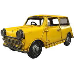 Maquette reproduction voiture ancienne mini cooper métal étain collection jaune 21x9x9