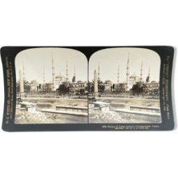 ART Photographie ancienne stereo, stereograph, luxe albumine 1903 Mosquée du Sultan Ahmed 1er noir 18x0x9