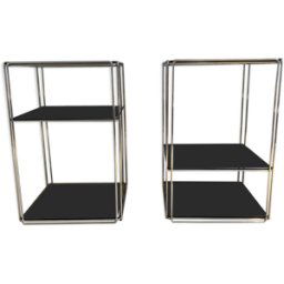 Paire de tables d'appoint design Max Sauze, édité par "Isocèle", France 1970 argent 31x31x48