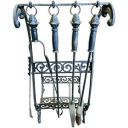 Nécessaire de cheminée, porte bûches en fonte noir 38x46x85