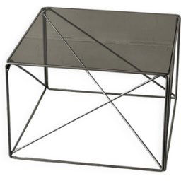 Table basse design en verre fumé et chrome par Max Sauze collection Isocèle, 1970 argent 45x45x30
