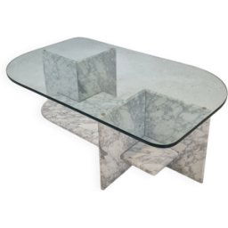 Italian Marble and Glass Coffee Table, 1980's blanc 126x76x40