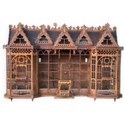 Importante cage à oiseaux - volière figurant une maison début xxème l 158 cm bois 158x40x105
