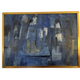 ART Peinture à l huile abstraite dans les tons bleus bleu 146x3x107