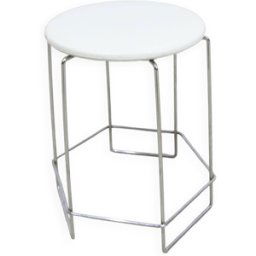 Tabouret 1980 fil d'acier et vinyl style max sauze blanc 33x33x43