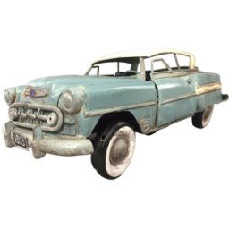 Maquette de voiture chevrolet 1950 métal étain bleu 12x29x11