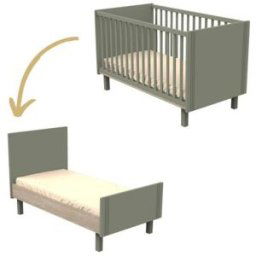 Sauthon mobilier Lit bébé évolutif Little big bed Eleonore kaki (70 x 140 cm)