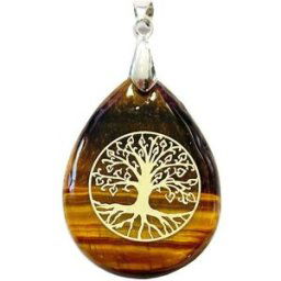 France Minéraux Pendentif Oeil de tigre - Goutte Arbre de vie