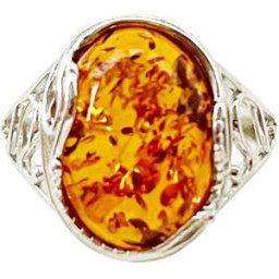 France Minéraux Bague Ambre Capucine - Argent 925