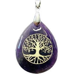 France Minéraux Pendentif Améthyste - Goutte Arbre de vie