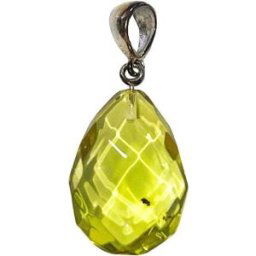 France Minéraux Pendentif Ambre verte facetté - Pierre brute