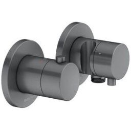 Keuco Edition 400 thermostat de douche 51553131231 chrome noir brossé, pour 3 consommateurs, avec coude de raccordement mural et support de douche