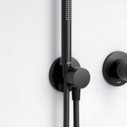 Keuco IXMO Pure Black Selection 801 à 3 voies 59556370201 Support de douche à encastrer, poignée Pure, rond, noir mat