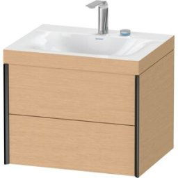 XViu Duravit vasque XV4614EB212C 60x48cm, 2 tiroirs, 2 trous pour robinetterie, noir mat, Cadres C, chêne brossé