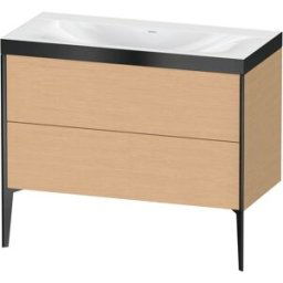 XViu Duravit vasque XV4711NB212P 100x48cm, 2 coulissants, sans trou pour robinet, noir mat, Cadres P, chêne brossé