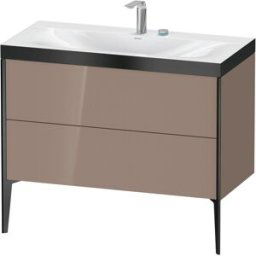 XViu Duravit vasque XV4711EB286P 100x48cm, 2 coulissants, 2 trous pour robinetterie, noir mat, Cadres P, cappucino brillant