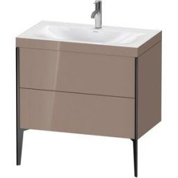 Duravit XViu Table de toilette XV4710OB286C 80x48cm, 2 2000 - out, Match2 trou de coulée, noir mat, Cadres C, cappucino haute brillance