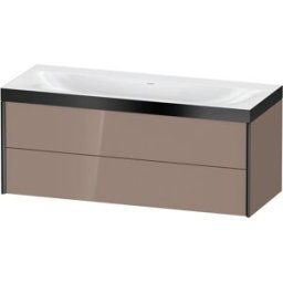 XViu Duravit vasque XV4617NB286P 120x48cm, 2 tiroirs, sans trou pour robinet, noir mat, Cadres P, cappucino brillant