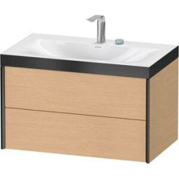 XViu Duravit vasque XV4615EB212P 80x48cm, 2 tiroirs, 2 trous pour robinetterie, noir mat, Cadres P, chêne brossé