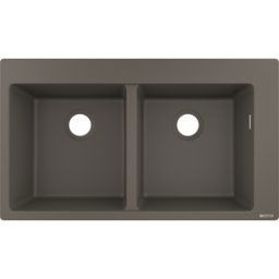 Hansgrohe évier encastré 43316290 880 x 510 mm, 2 cuves principales, trous robinetterie prédéfinis, gris pierre