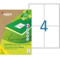 Etiquettes adresses recyclées blanches Apli - 99,1 x 139 mm - 100 feuilles A4 - 400 étiquettes par boîte
