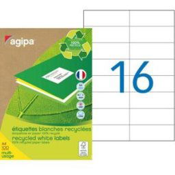 Etiquettes adresses recyclées blanches Apli - 105 x 37 mm - 100 feuilles A4 - 1600 étiquettes par boîte