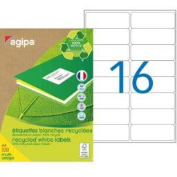 Etiquettes adresses recyclées blanches Apli - 99,1 x 33,9 mm - 100 feuilles A4 - 1600 étiquettes par boîte
