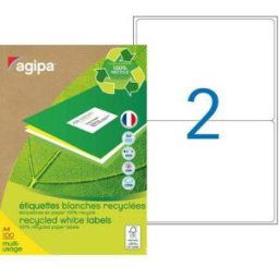 Etiquettes adresses recyclées blanches Apli - 199,6 x 143,5 mm - 100 feuilles A4 - 200 étiquettes par boîte