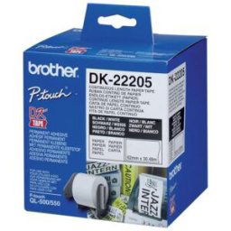 Rouleaux d'étiquettes Brother DK-22205 - noir/blanc - 62 mm x 30 m