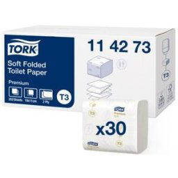 Papier toilette Tork Premium doux - 114273 - 2 plis - 11 x 19 cm - colis de 30 paquets de 252 - pour TORK T3