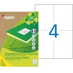 Etiquettes adresses recyclées blanches Apli - 108 x 148,5 mm - 100 feuilles A4 - 400 étiquettes par boîte