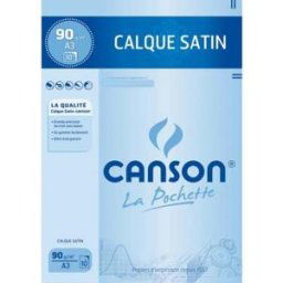 Feuilles papier calque Canson 17153 - satin - 90 g - A3 : 29,7 x 42 cm - pochette de 10