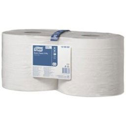 Lot de 2 bobines d'essuyage Tork Basic Paper blanches - 129262 - 1000 formats - 2 plis - pour TORK W1 & W0