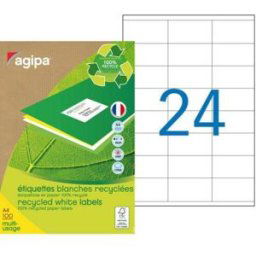 Etiquettes adresses recyclées blanches Apli - 70 x 35 mm - 100 feuilles A4 - 2400 étiquettes par boîte