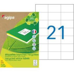 Etiquettes adresses recyclées blanches Apli - 70 x 42,4 mm - 100 feuilles A4 - 2100 étiquettes par boîte