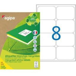 Etiquettes adresses recyclées blanches Apli - 99,1 x 67,7 mm - 100 feuilles A4 - 800 étiquettes par boîte