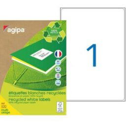 Etiquettes adresses recyclées blanches Apli - 199,6 x 289,1 mm - 100 feuilles A4 - 100 étiquettes par boîte