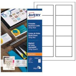 Cartes de visite blanches à bords lisses Avery - 85 x 54 mm - Impression laser - jet d'encre - copieur - paquet 250 unités