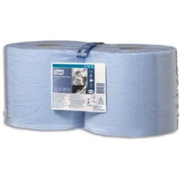 Lot de 2 bobines d'essuyage Tork Paper Plus bleu - 130052 - 750 formats - 24 x 34 cm - 2 plis - pour TORK W1 & W2