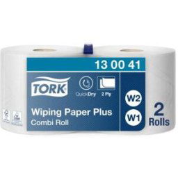 Bobine d'essuyage Tork Paper Plus - 130041 - 750 formats - 2 plis - 23,5 x 34 cm - lot de 2 - pour TORK W1 et W1