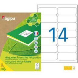 Etiquettes adresses recyclées blanches Apli - 99,1 x 38,1 mm - 100 feuilles A4 - 1400 étiquettes par boîte