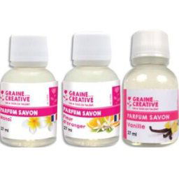 Lot de 3 parfums pour savons Graine Creative de 27 ml - Parfums monoï, fleur d'oranger et vanile