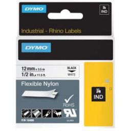 Rubans titreuse Dymo Rhino 18488 - écriture Noir / fond Blanc - 12 mm x Longeur 3,5 m - Nylon