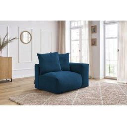 Chauffeuse 1 place avec accoudoir pour canapé modulable VOLTAIRE bleu foncé angle droit BOBOCHIC 1 places Angle droit