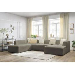 Canapé panoramique fixe MEGEVE tissu bouclette marron angle droit BOBOCHIC 5 places Angle droit