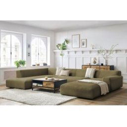 Canapé panoramique fixe LAVENA tissu velours vert angle droit BOBOCHIC 6 places Angle droit
