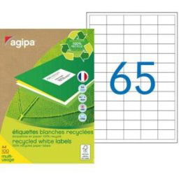 Etiquettes adresses recyclées blanches Apli - 38 x 21,2 mm - 100 feuilles A4 - 6500 étiquettes par boîte
