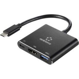 Renkforce RF-5133676 USB-C® / HDMI Adaptateur [1x USB-C® mâle - 1x HDMI femelle, USB-C® femelle (Power Delivery), USB-A] noir 20 cm